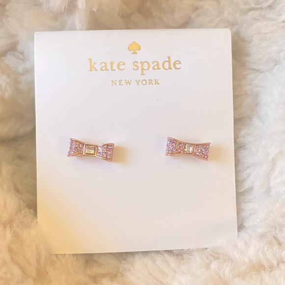 Kate Spade Ready Set Bow Pave Bow Studs Rose Gold Pinky Earrings NWT - Picture 4 of 15